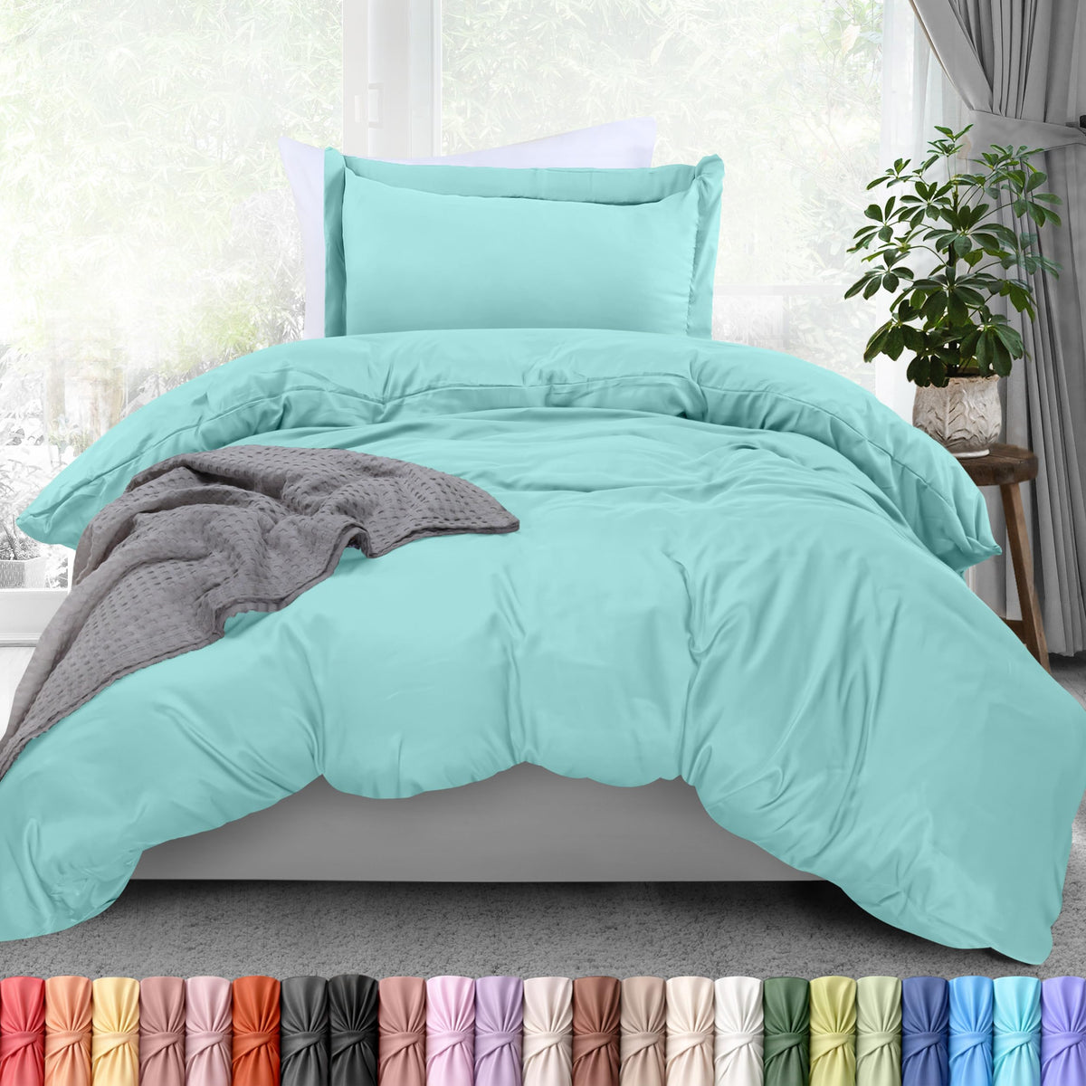 Duvet Cover Queen, 3 Piece Cotton Like Polyester with Zipper Closure, Grey