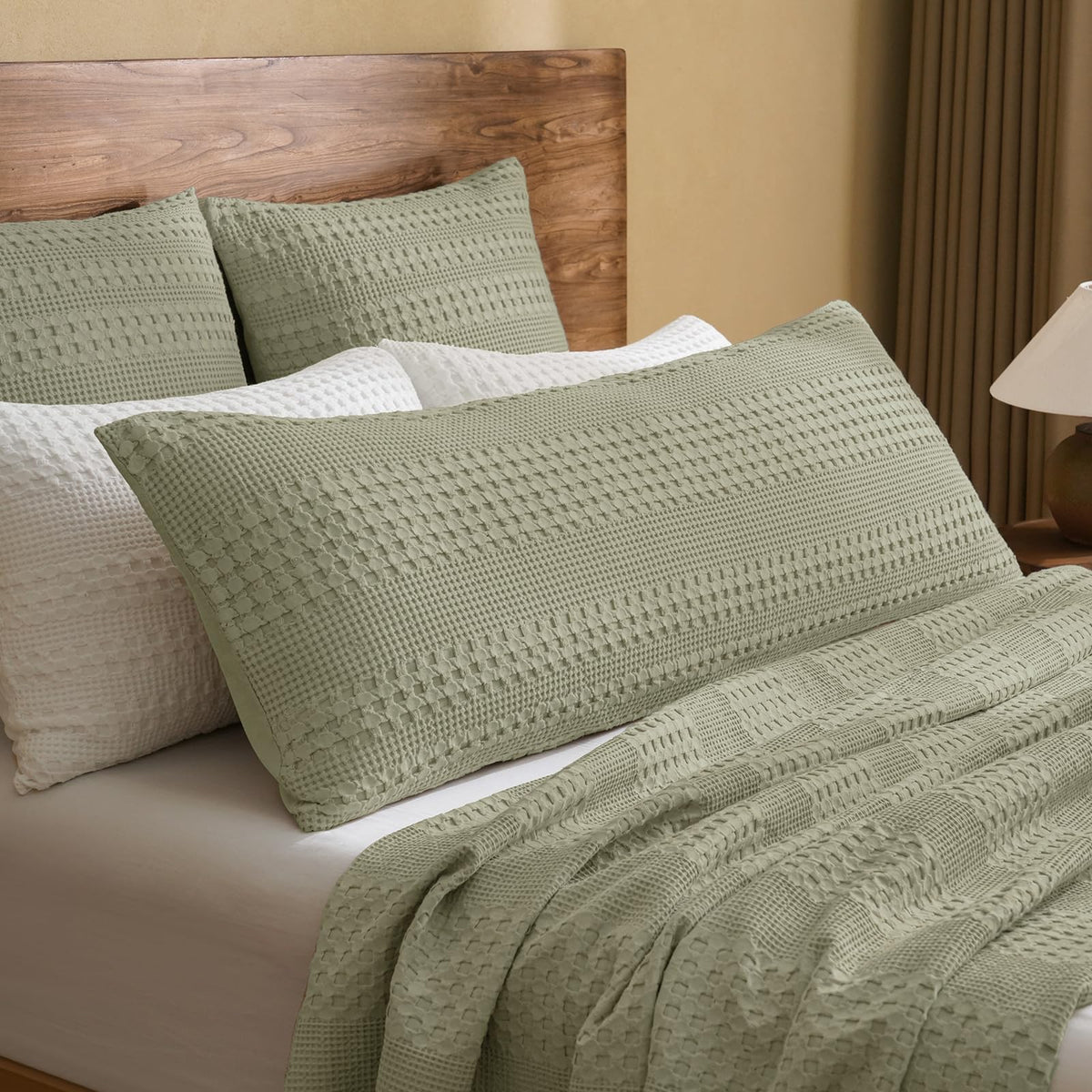 PHF Cotton Waffle Body Pillowcase 20" x 54", Oatmeal, No Insert