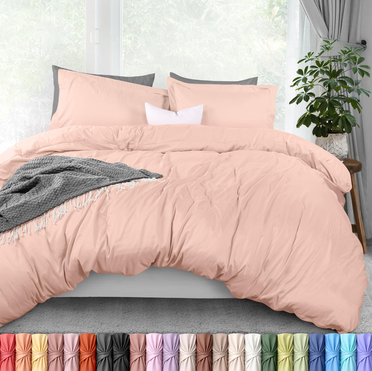 Duvet Cover Queen, 3 Piece Cotton Like Polyester with Zipper Closure, Grey