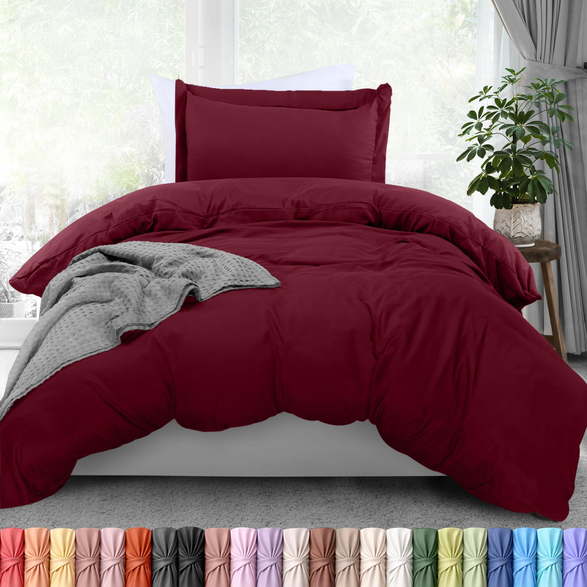 Duvet Cover Queen, 3 Piece Cotton Like Polyester with Zipper Closure, Grey