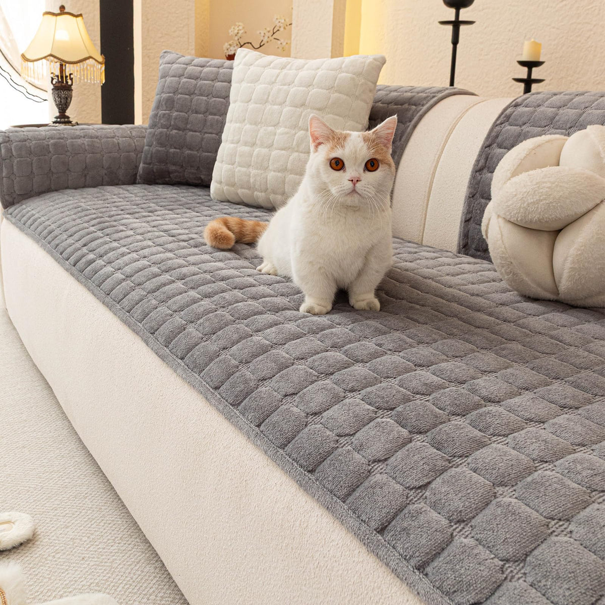 Velvet Sectional Couch Cover for 2-3 Seat, White, 1PC, 35.4"x71"