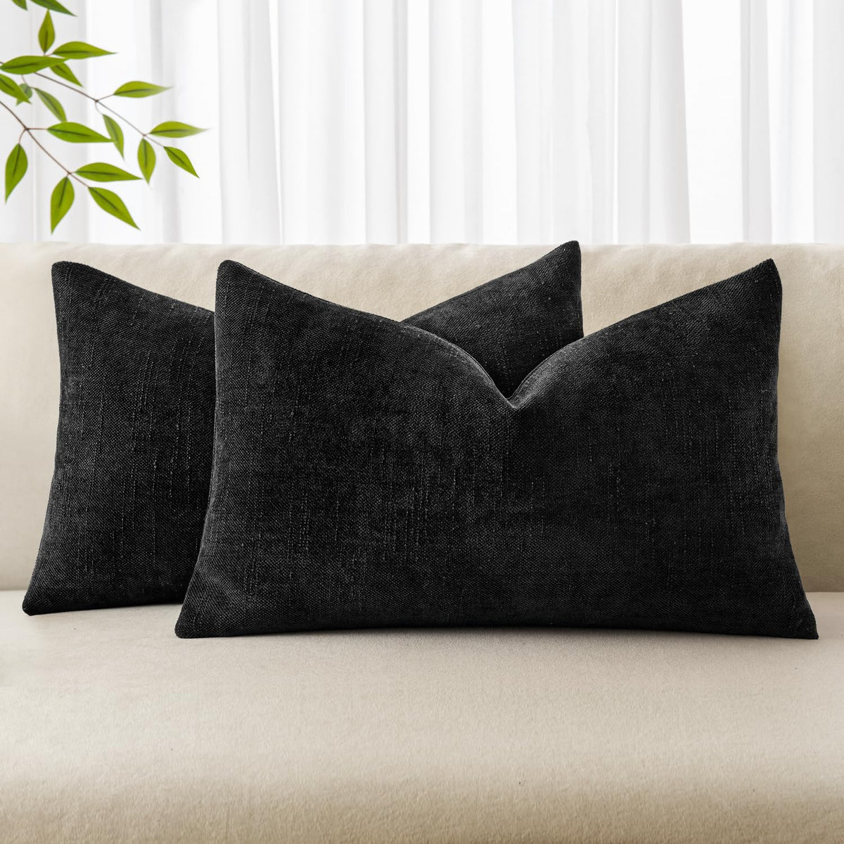 MIULEE 26x26 Inch Euro Textured Chenille Pillow Covers Chocolate Brown