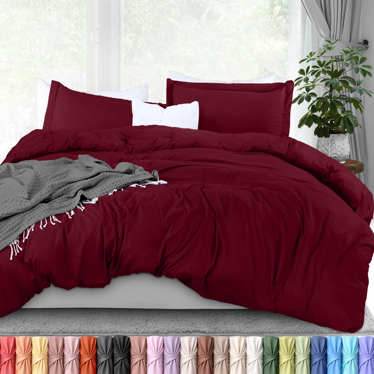 Duvet Cover Queen, 3 Piece Cotton Like Polyester with Zipper Closure, Grey