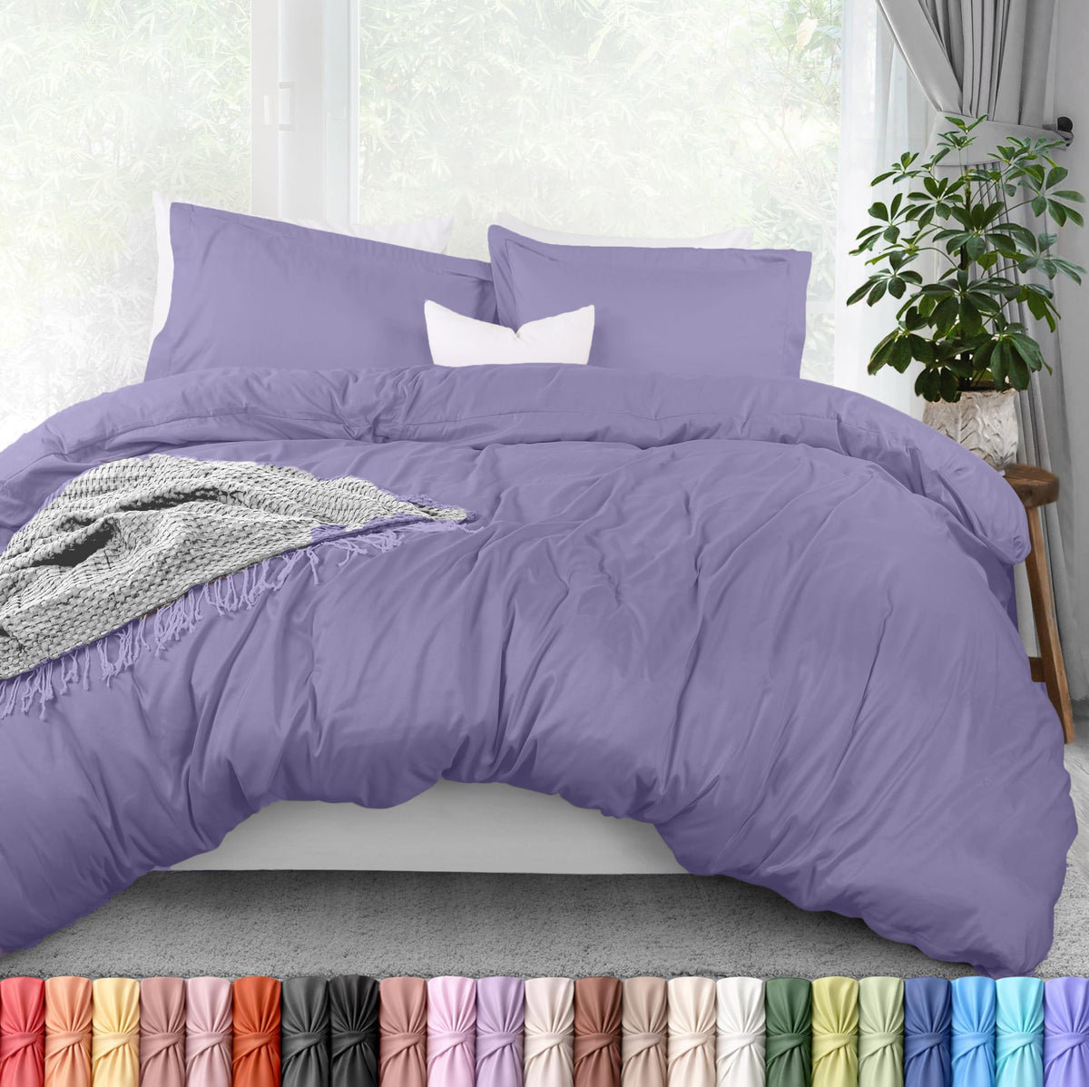 Duvet Cover Queen, 3 Piece Cotton Like Polyester with Zipper Closure, Grey