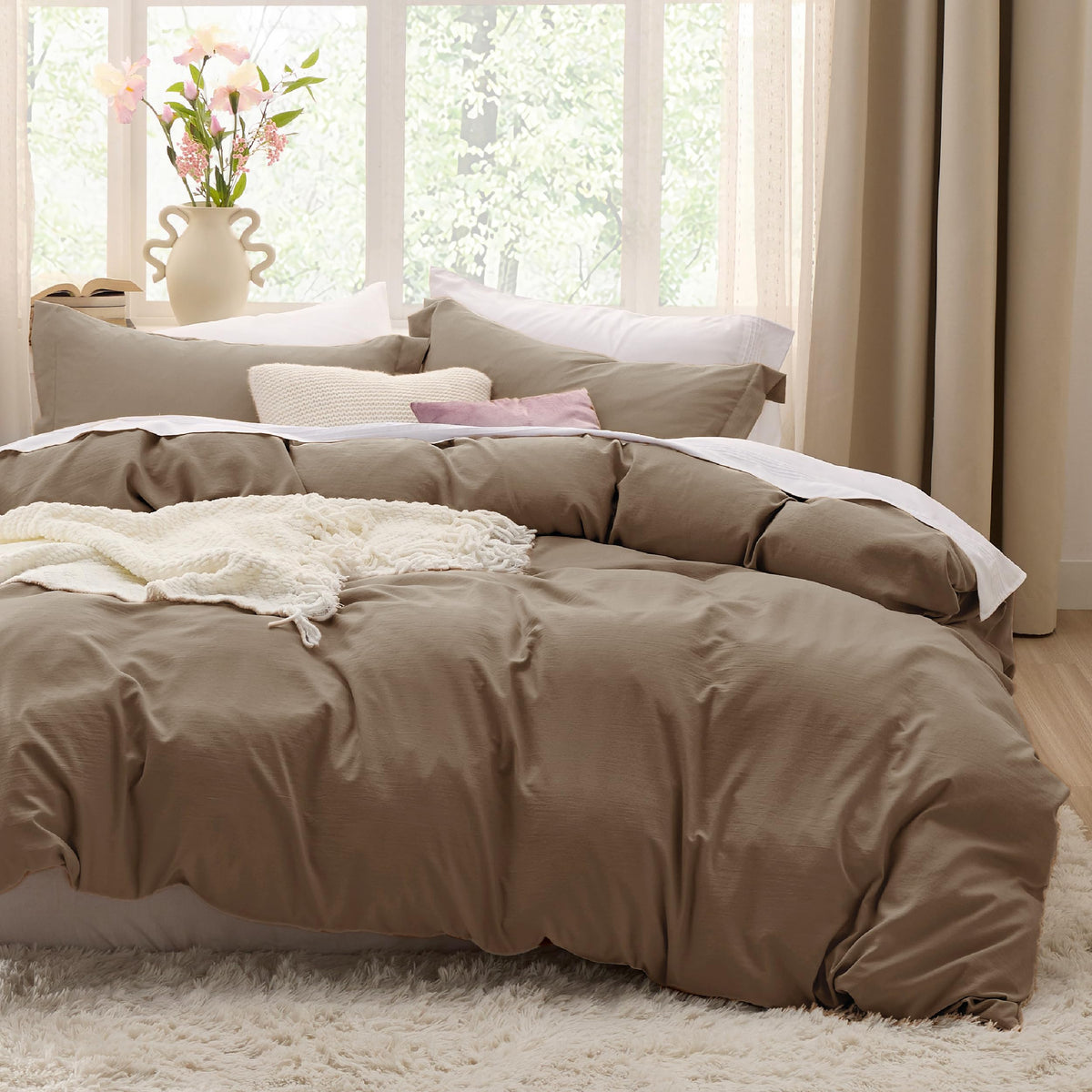 Bedsure Prewashed Twin/Twin XL Duvet Cover, Cotton-Like Bedding Set, White