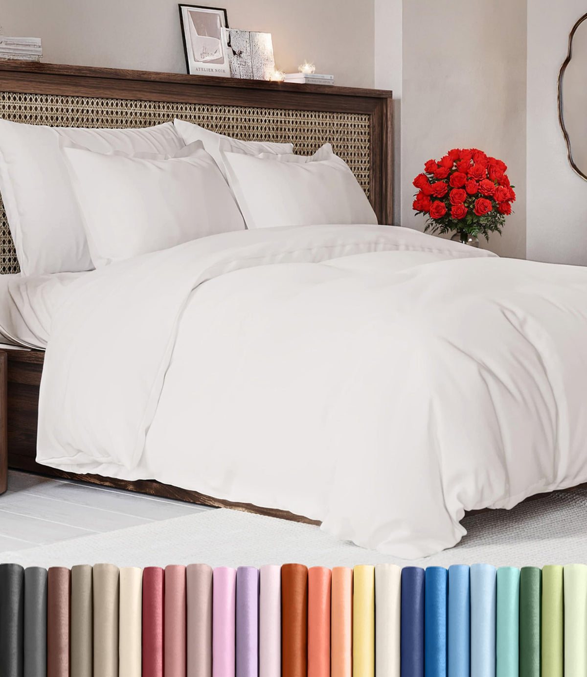 Duvet Cover Queen Size - Extra Soft 3 Piece with Zipper Closure - White