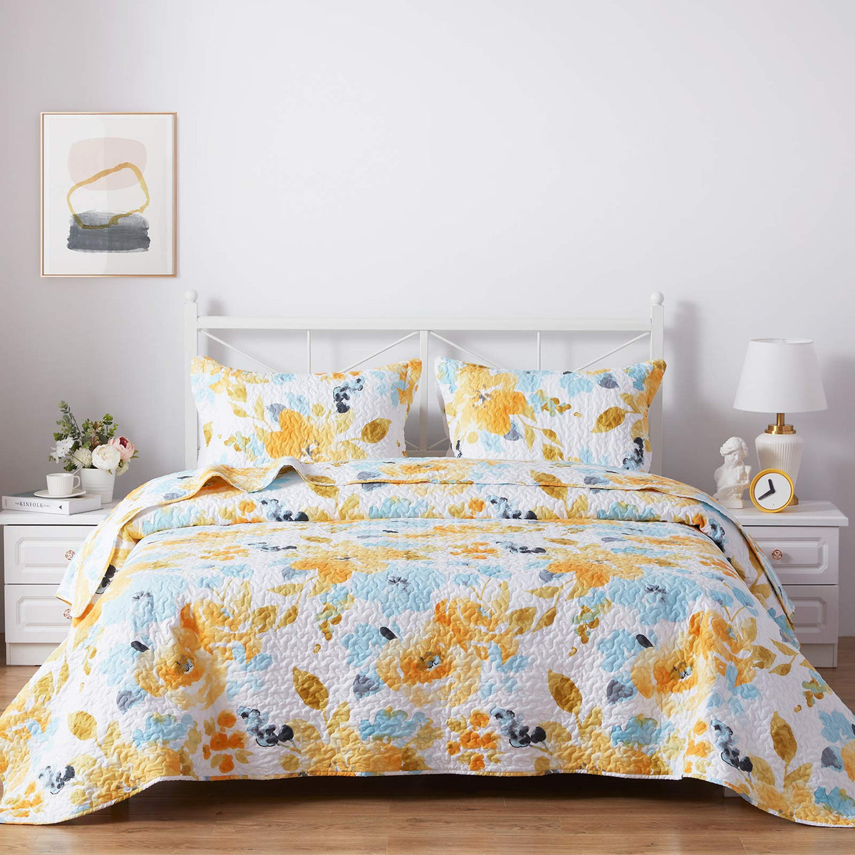 SunStyle Home Floral Queen Quilt Bedding Set, Lightweight Bedspreads,Boho