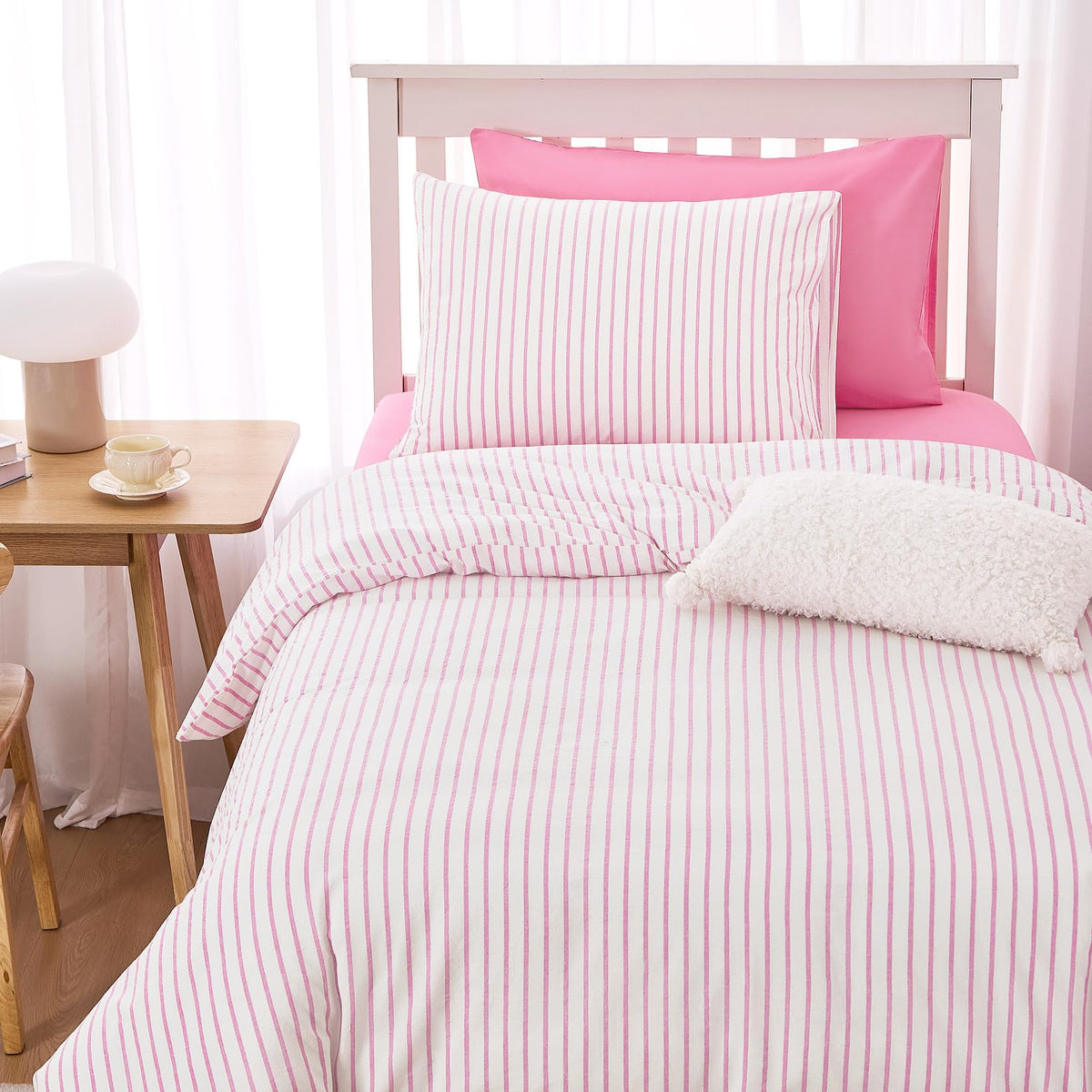 Wake In Cloud Striped Cotton Duvet Cover Set, White, Queen