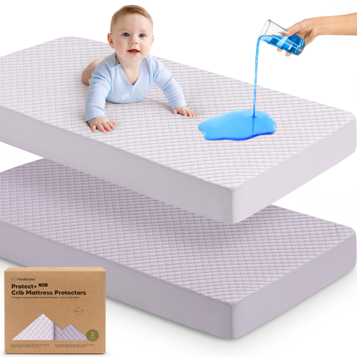 2pk Waterproof Crib Mattress Protector Cover Fitted 52x28 (Soft White/Mavy)