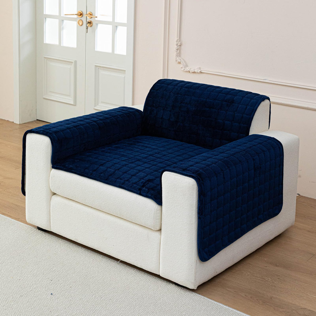 Velvet Sectional Couch Cover for 2-3 Seat, White, 1PC, 35.4"x71"