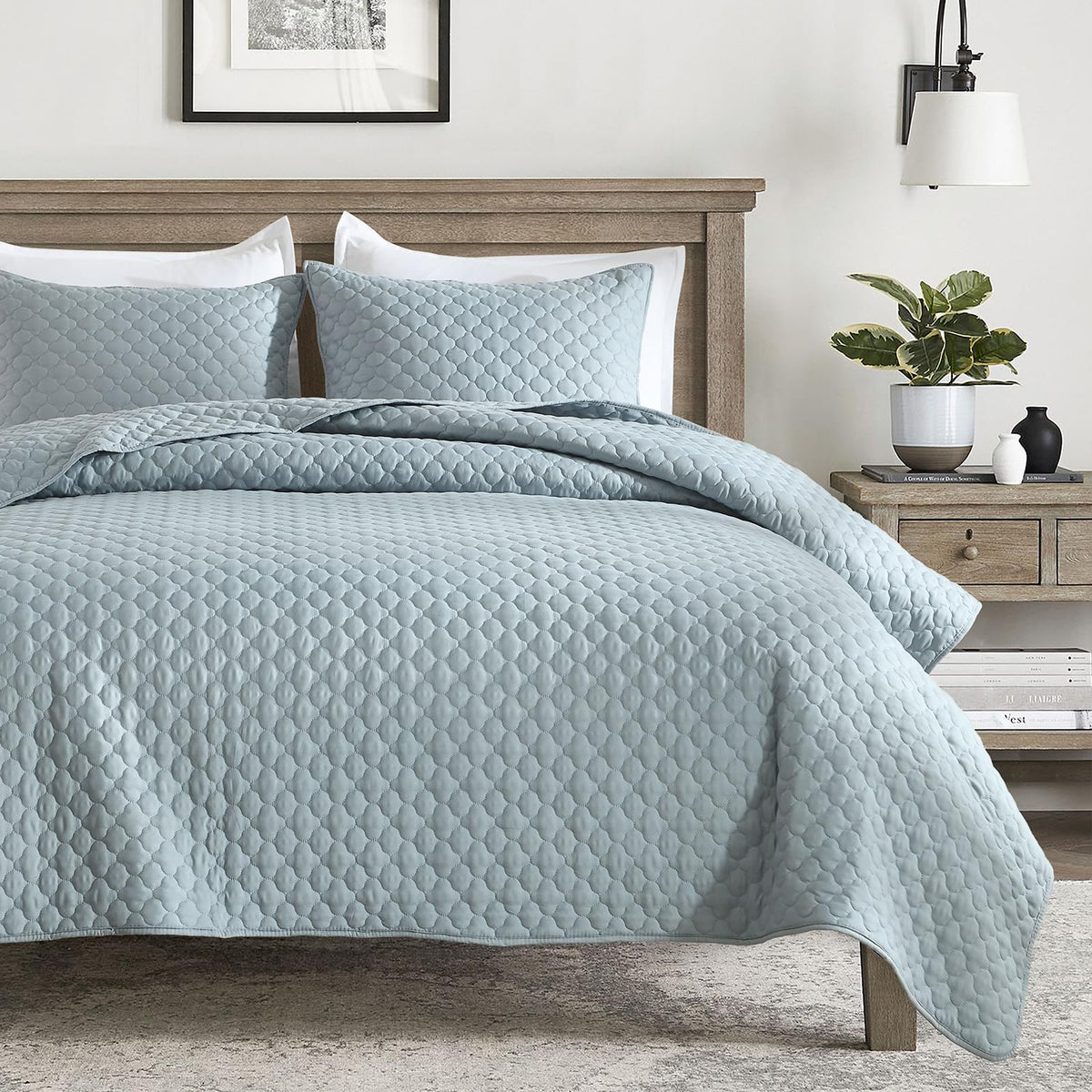 HORIMOTE HOME Quilt Twin Size Dusty Blue, Lightweight Quilt for Summer Ultra-Soft Microfiber Modern Style Quilted Clouds Pattern Bedspread Quit Set 2 Pieces (1 Quilt and 1 Pillow Sham)
