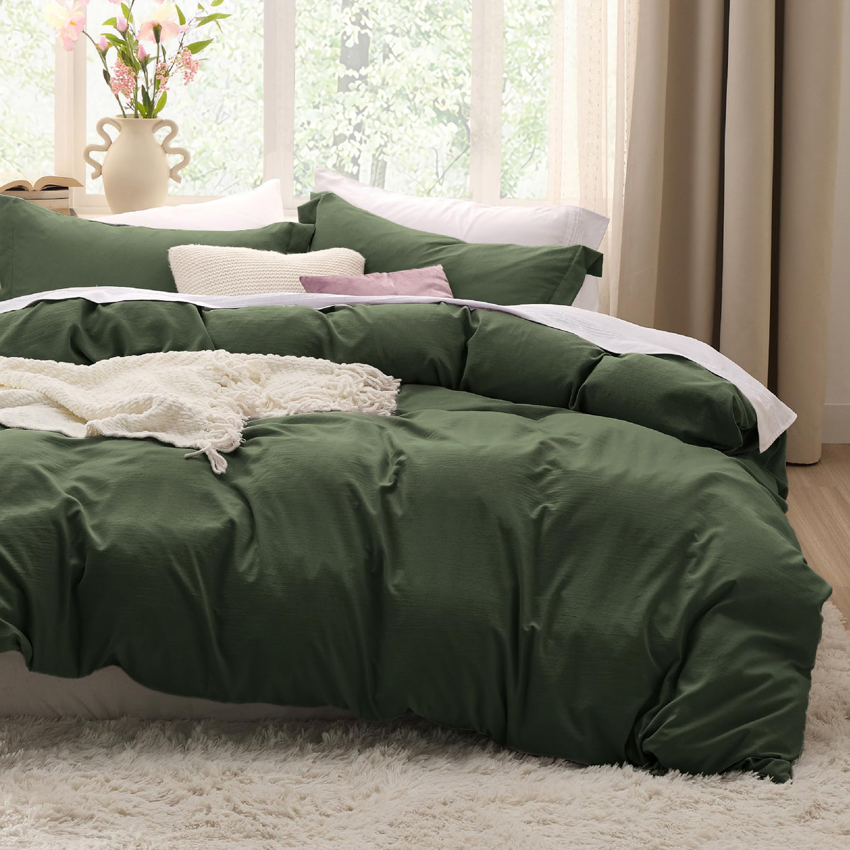 Bedsure Prewashed Duvet Cover Full, Cotton-Like Soft Bedding Set, White