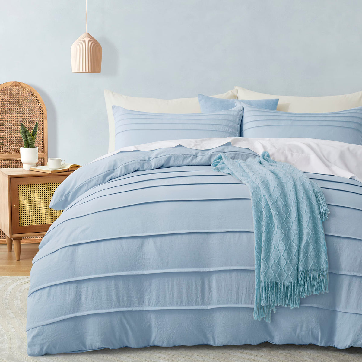 Oli Anderson 3PCS Pleated Duvet Cover Set, Beige, King