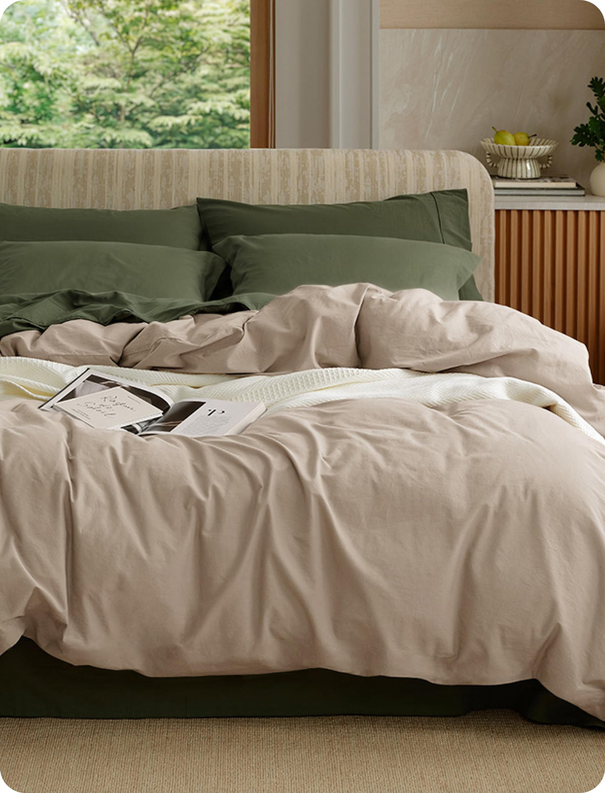 Bedsure PureWoven 100% Washed Cotton Duvet Cover Only, Queen, Natural White