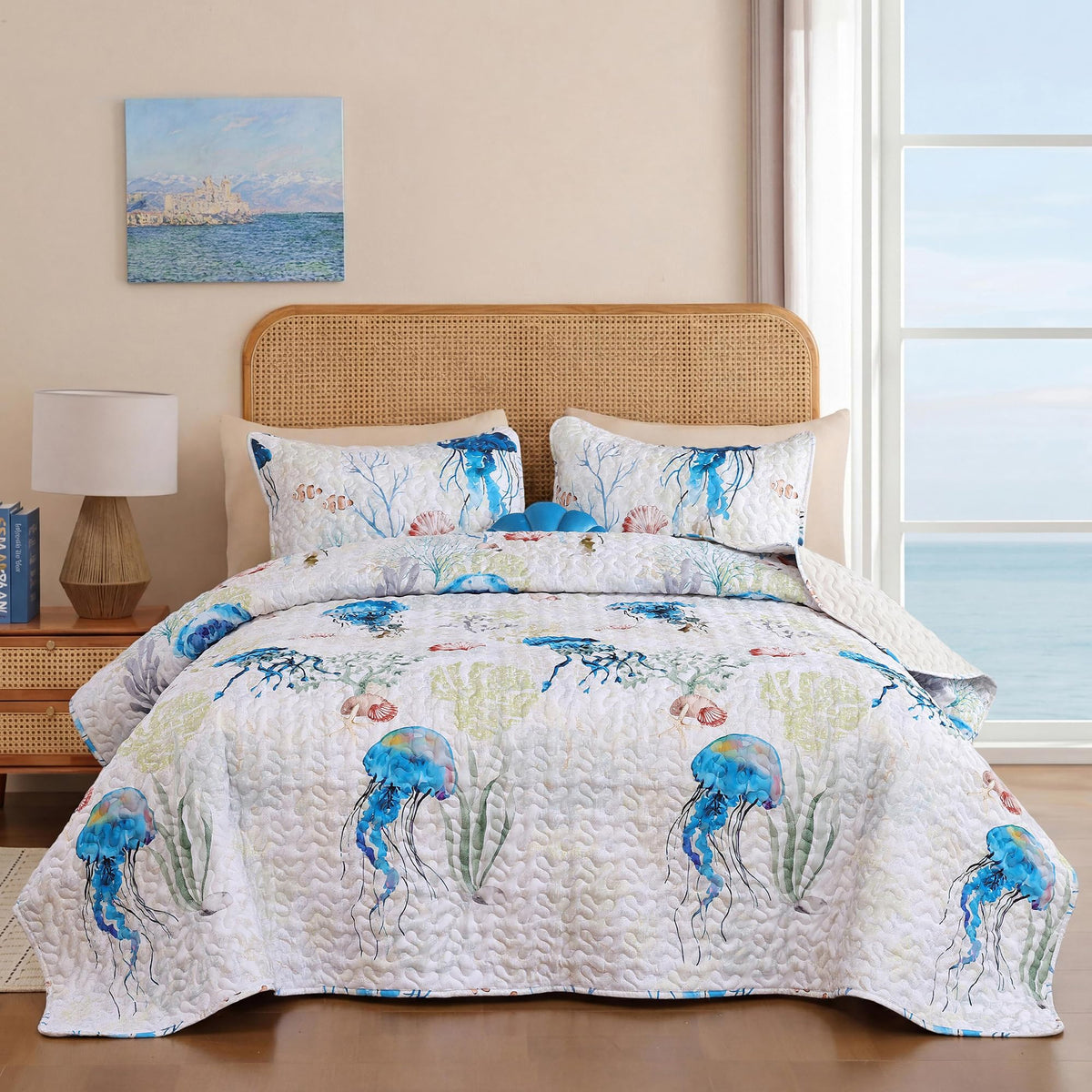 weigelia Coastal Quilt Twin Size, Sea Turtle Lightweight Summer Bedding