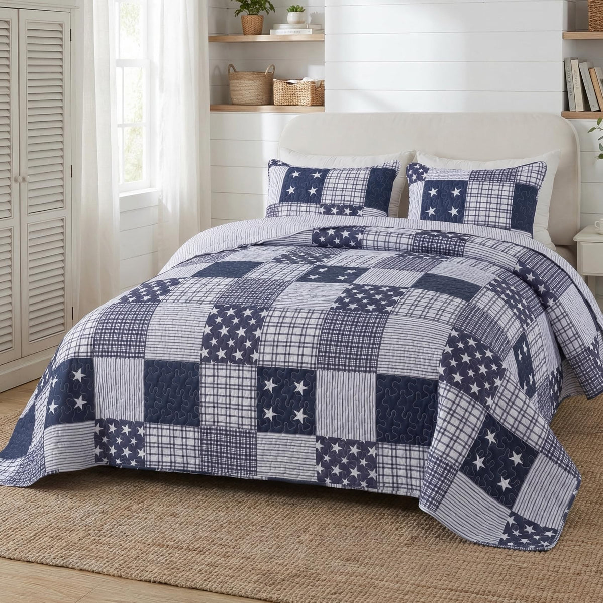 SLPR - Coastal Nautical Fish Quilt Set, Queen with 2 Shams, Lake Bedding