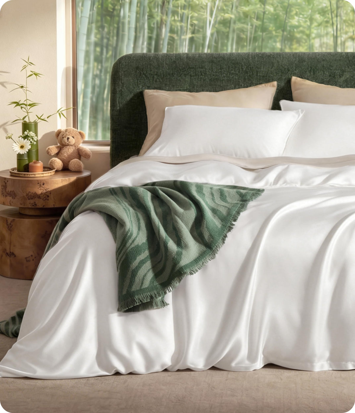 Bedsure PureWoven 100% Organic Bamboo Cooling Duvet Cover Set, Queen, Beige