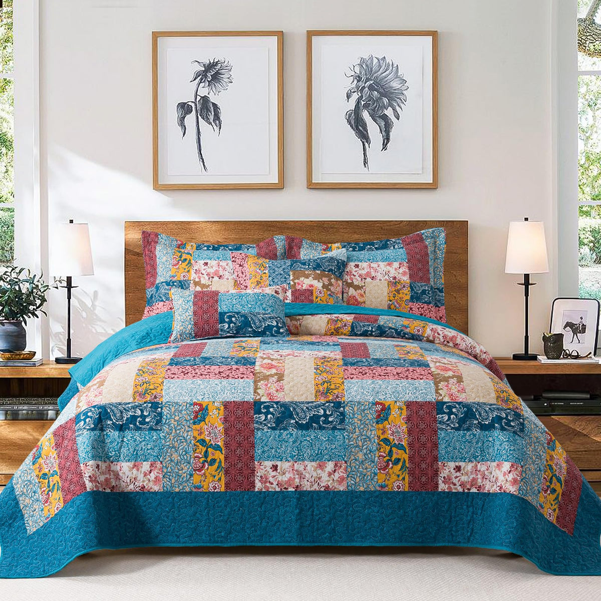 VAPUTAR 100% Cotton Face Quilt King Size Bedding Set - Boho King Quilts