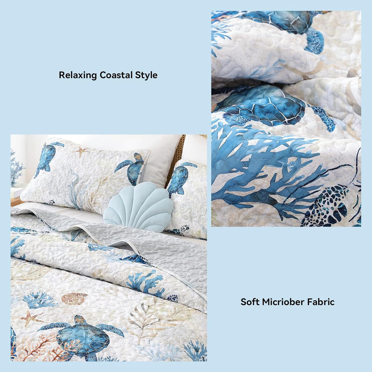 weigelia Coastal Quilt Twin Size, Sea Turtle Lightweight Summer Bedding