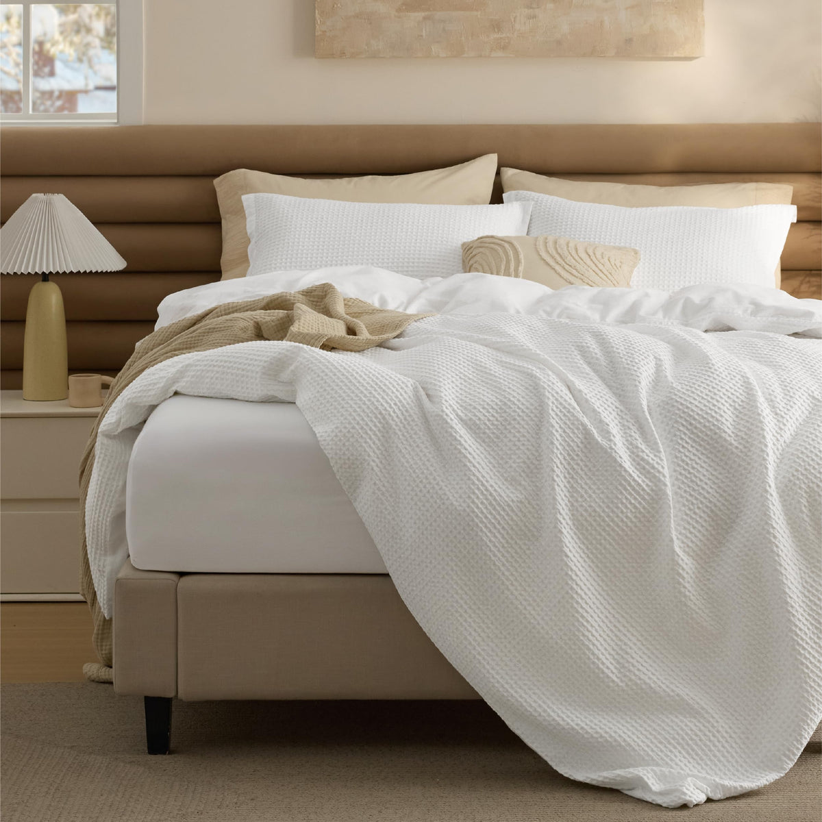 Bedsure PureWoven 3 Pieces 100% Cotton Waffle Weave Duvet Cover Set, Queen