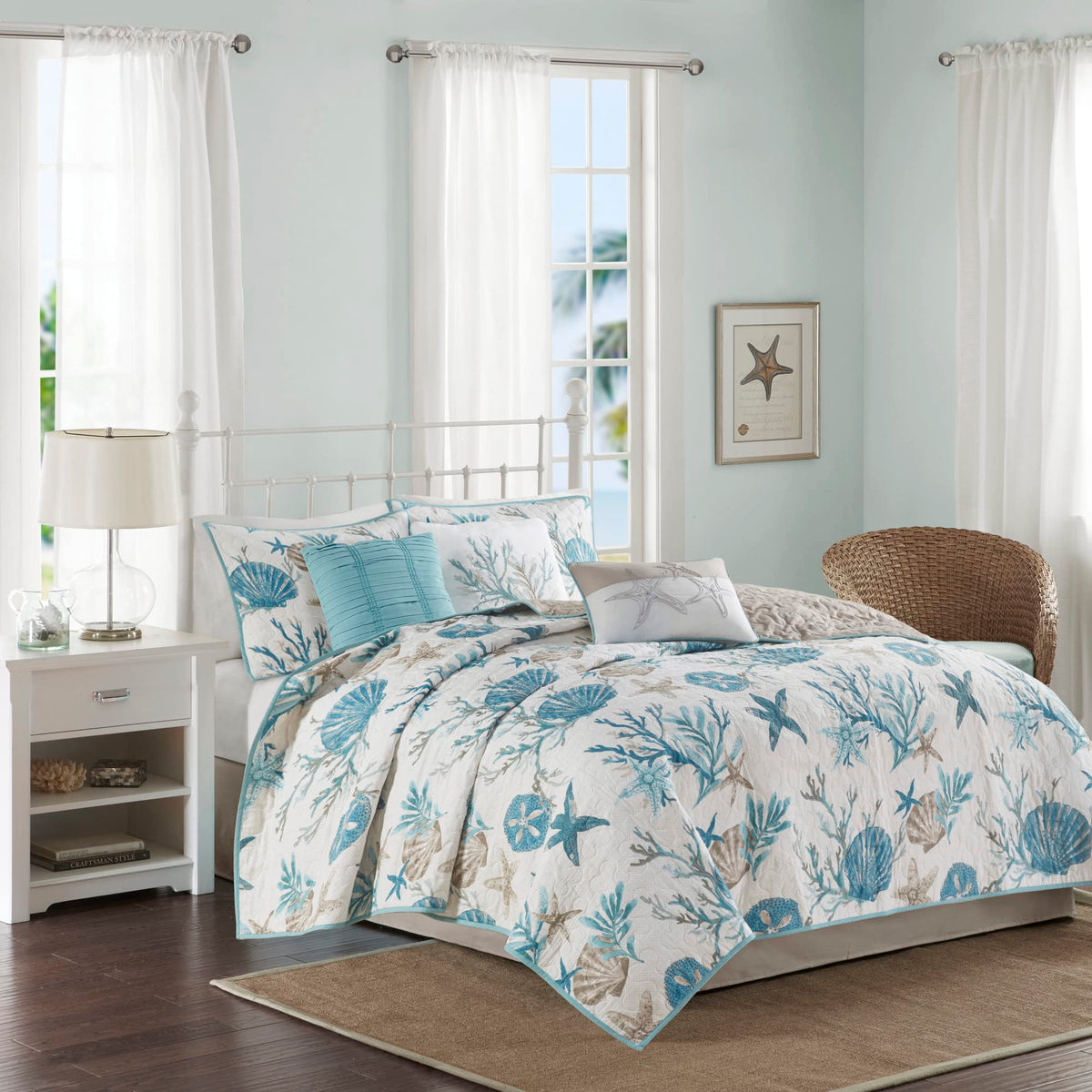 Madison Park Cottage Coastal Quilt Set, 6PC King/Cal King Coverlet