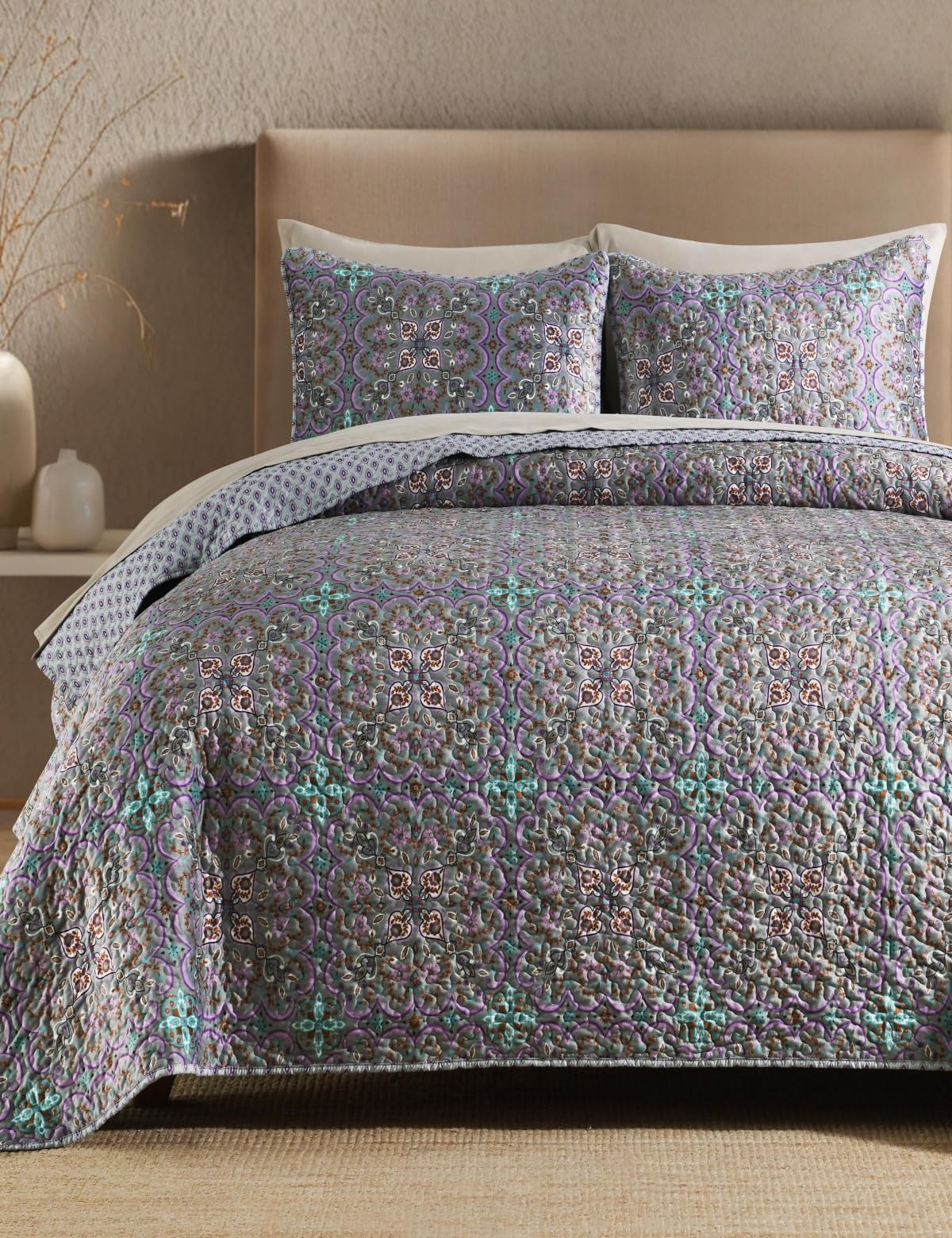 Twin Quilt Set - Washed Quilted Patchwork Comforter Coverlet, Lightweight Breathable Bedspread for All Seasons, Reversible 68"x90" with 2 Pillow Shams, Machine Washable