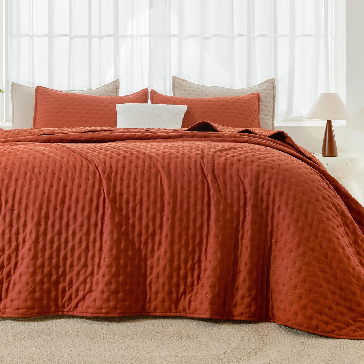 Andency Burnt Orange King Size Quilt Bedding Set, 3 Pieces Bedspread