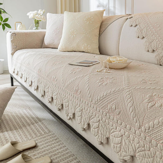 Quilted Couch Covers for Sofa Farmhouse Sofa Covers(Khaki,28"x70")