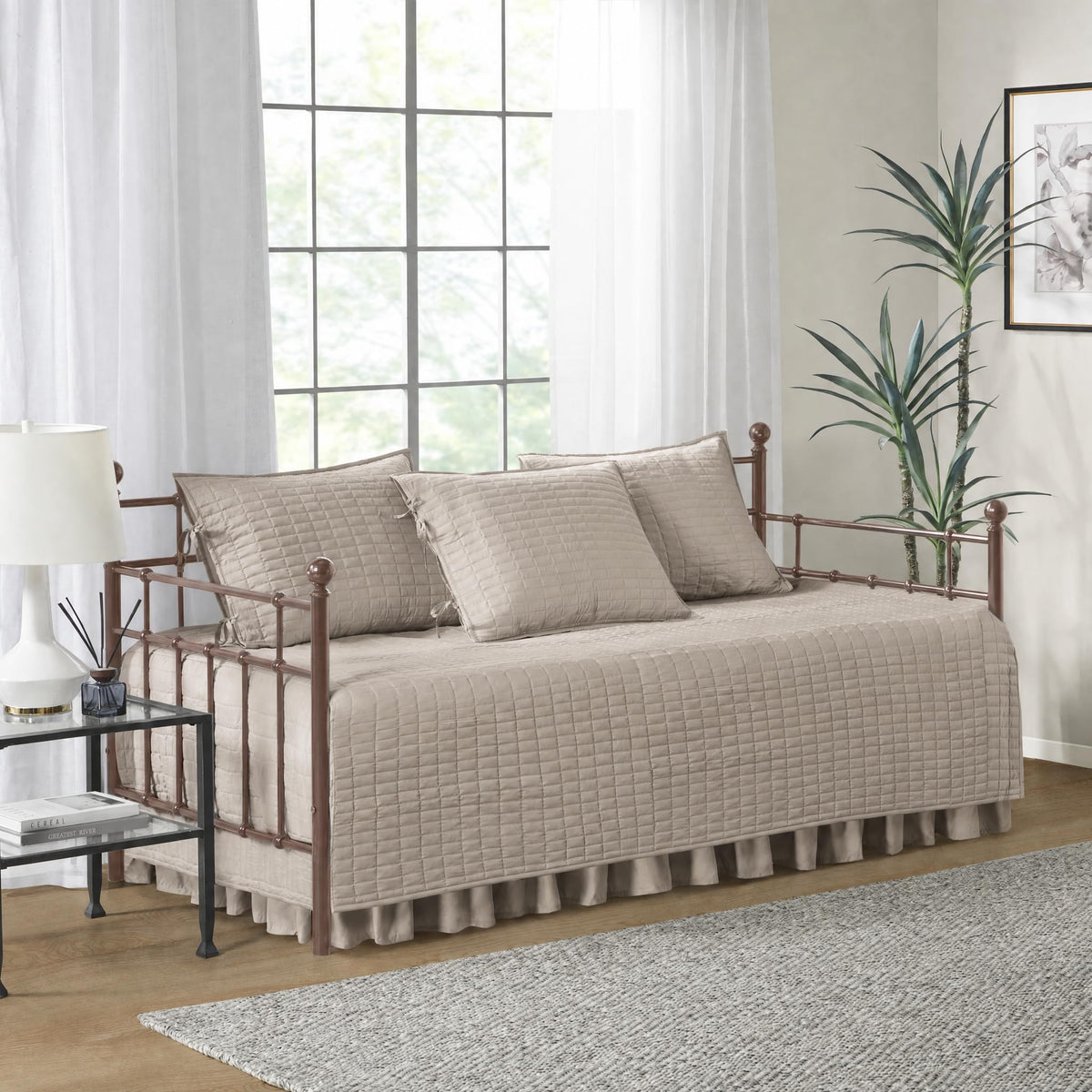 Comfort Spaces Kienna Daybed Cover Set 5 Piece with Bedskirt, 75 x 39 Blush