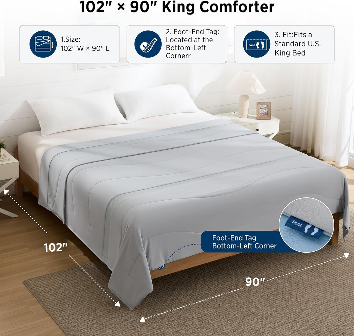 Bedsure CoolOxy Cooling Comforter King, 4X Breathable & Q-Max>0.45, Grey