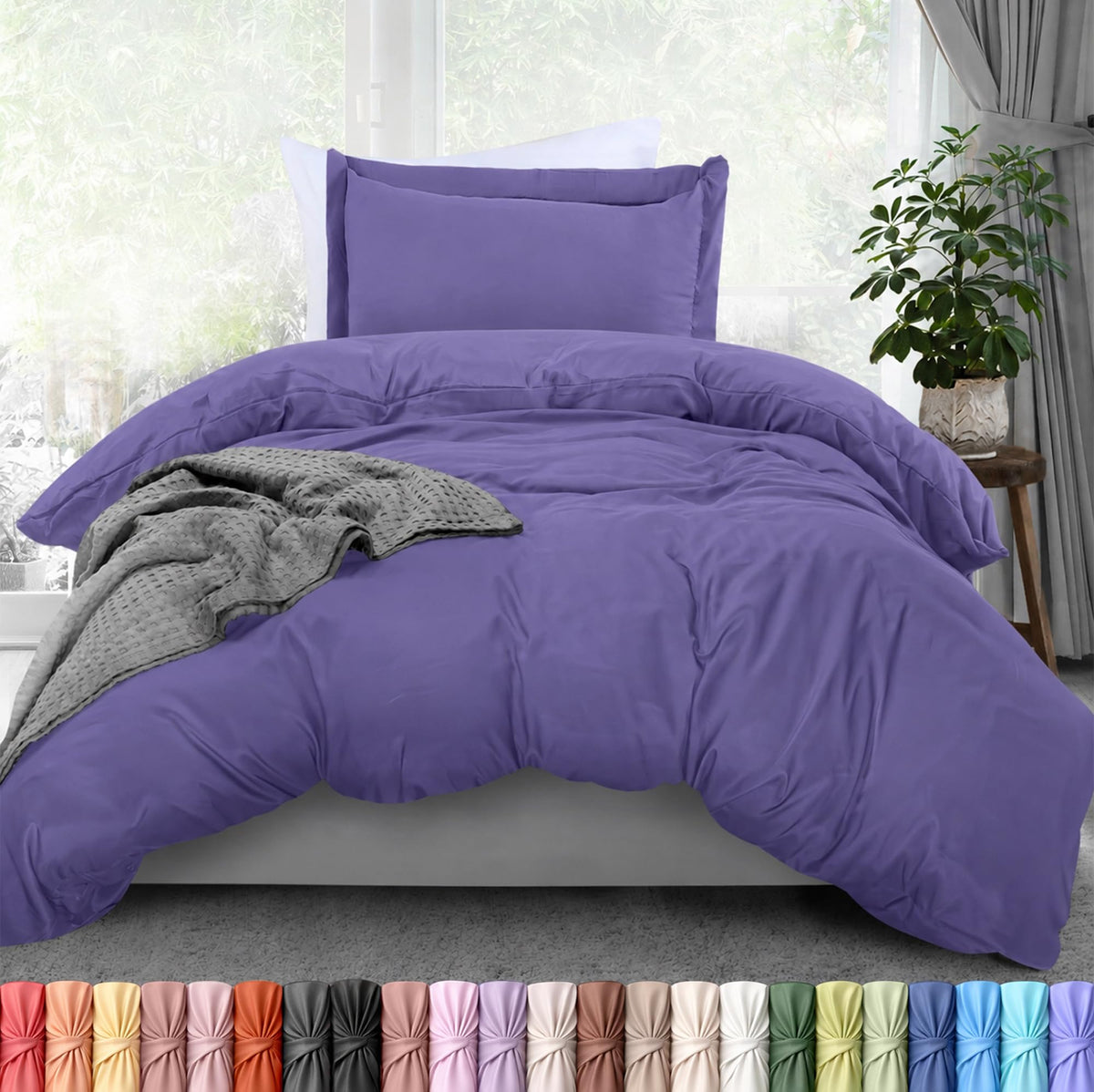 Duvet Cover Queen, 3 Piece Cotton Like Polyester with Zipper Closure, Grey