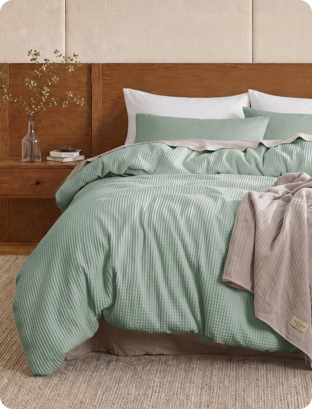 Bedsure PureWoven 3 Pieces 100% Cotton Waffle Weave Duvet Cover Set, Queen