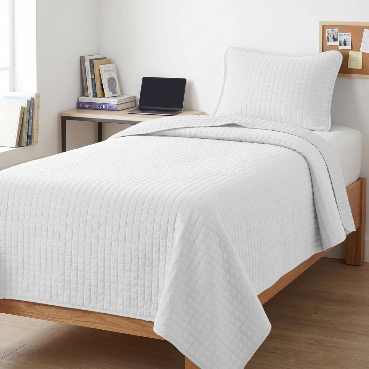 Queen Quilt Bedding Set with 2 Matching Quilted Pillow Shams, Natural Beige