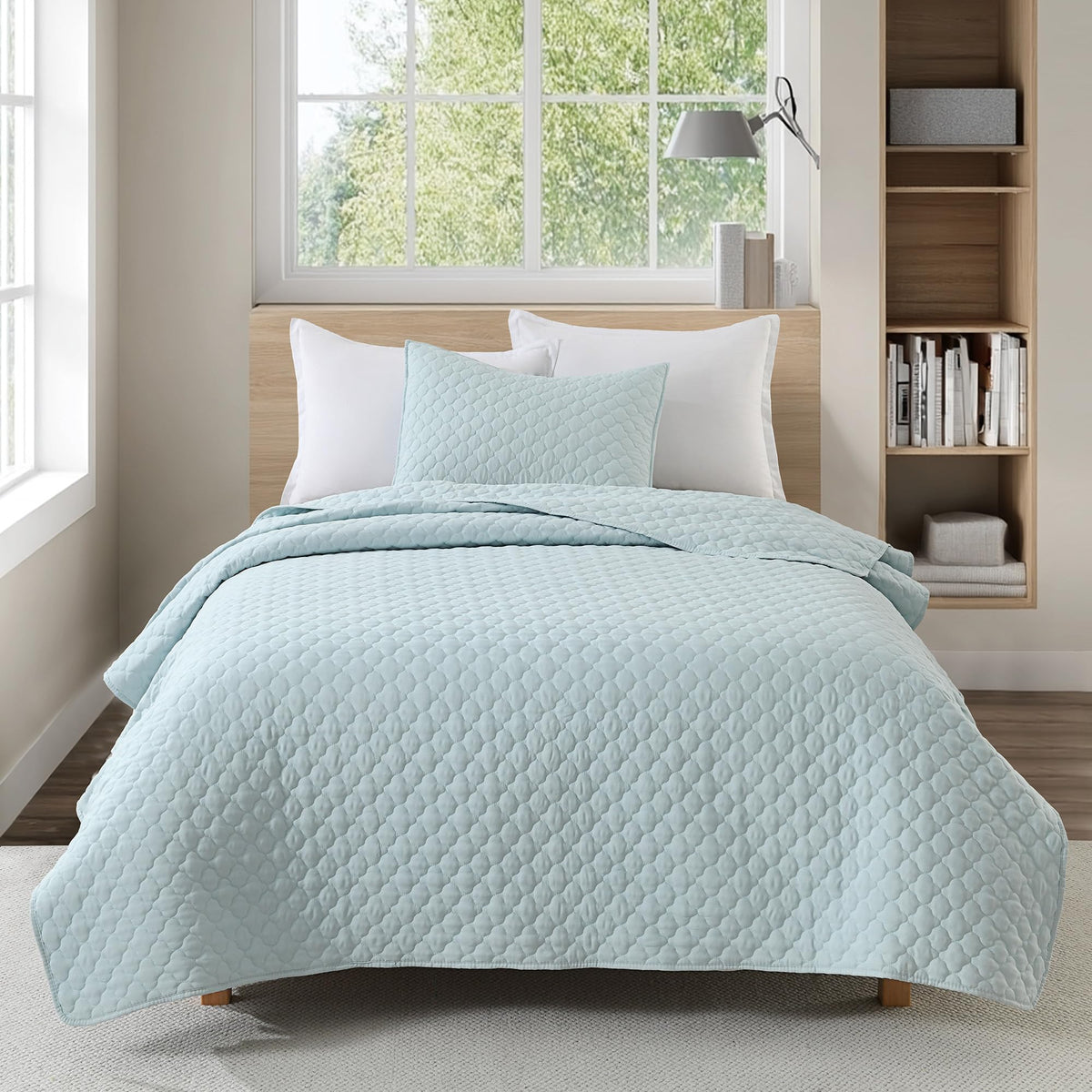 HORIMOTE HOME Quilt Twin Size Dusty Blue, Lightweight Quilt for Summer Ultra-Soft Microfiber Modern Style Quilted Clouds Pattern Bedspread Quit Set 2 Pieces (1 Quilt and 1 Pillow Sham)