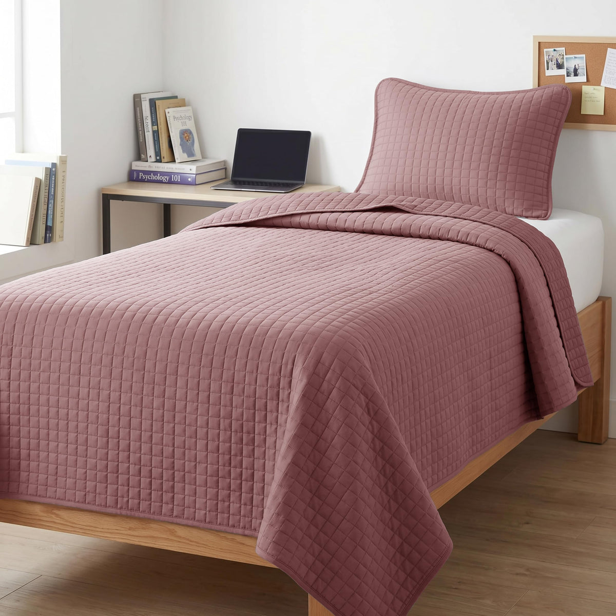 Queen Quilt Bedding Set with 2 Matching Quilted Pillow Shams, Natural Beige