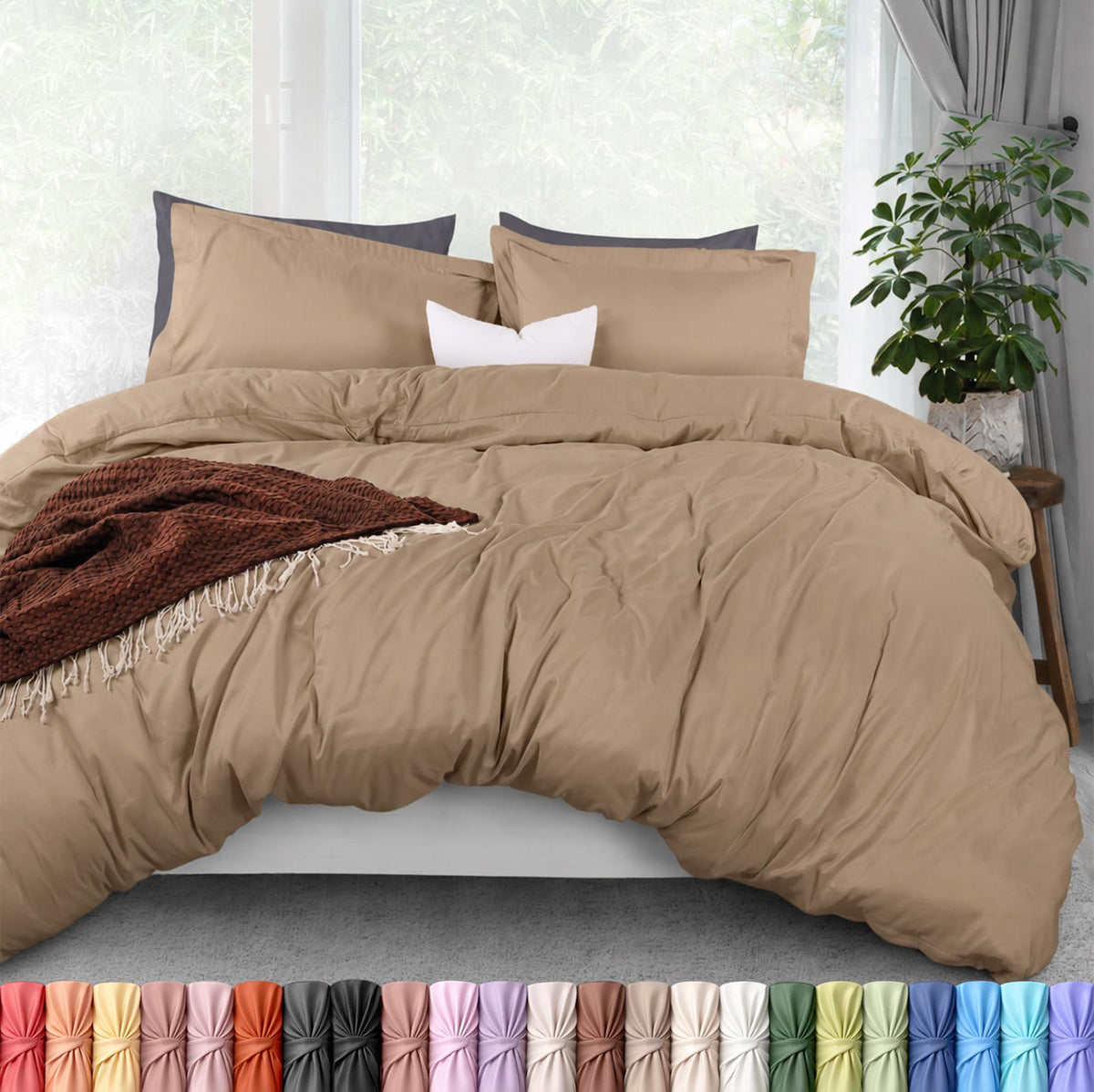 Duvet Cover Queen, 3 Piece Cotton Like Polyester with Zipper Closure, Grey