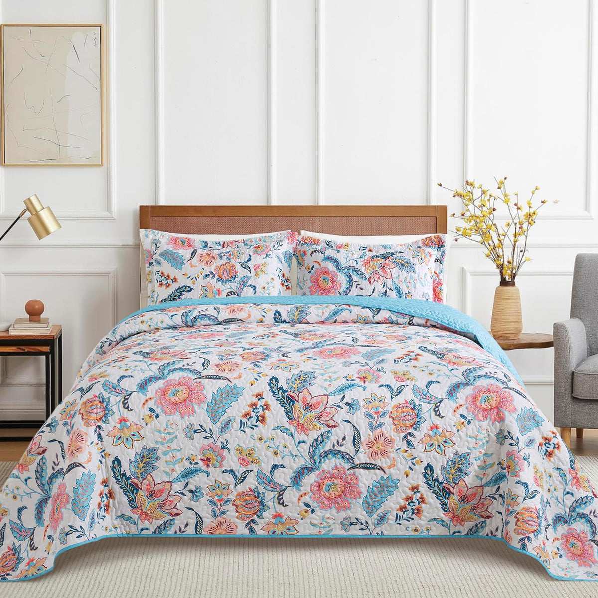 VAPUTAR 100% Cotton Face Quilt King Size Bedding Set - Boho King Quilts