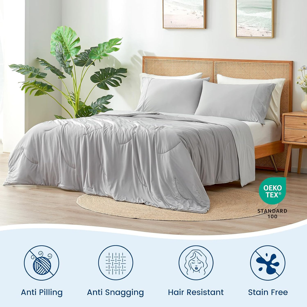 Cozy Bliss Cooling Comforter Queen Size, Reversible Lightweight Cooling Blankets for Hot Sleepers and Night Sweats, Q-Max>0.45 Soft Breathable Silky Smooth Summer Comforter, Cool Grey, 90"x90"