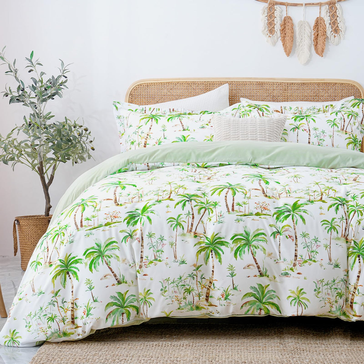 LONAVA Queen Floral 3 Pcs Duvet Cover Set, Breathable Soft Microfiber Glass Green Lining Comforter Cover with Zipper Closure, and 2 Anti-Pilling, Fade Resistant Pillowcases, Fall Floral