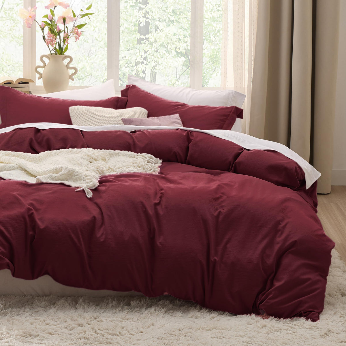 Bedsure Prewashed Duvet Cover Full, Cotton-Like Soft Bedding Set, White