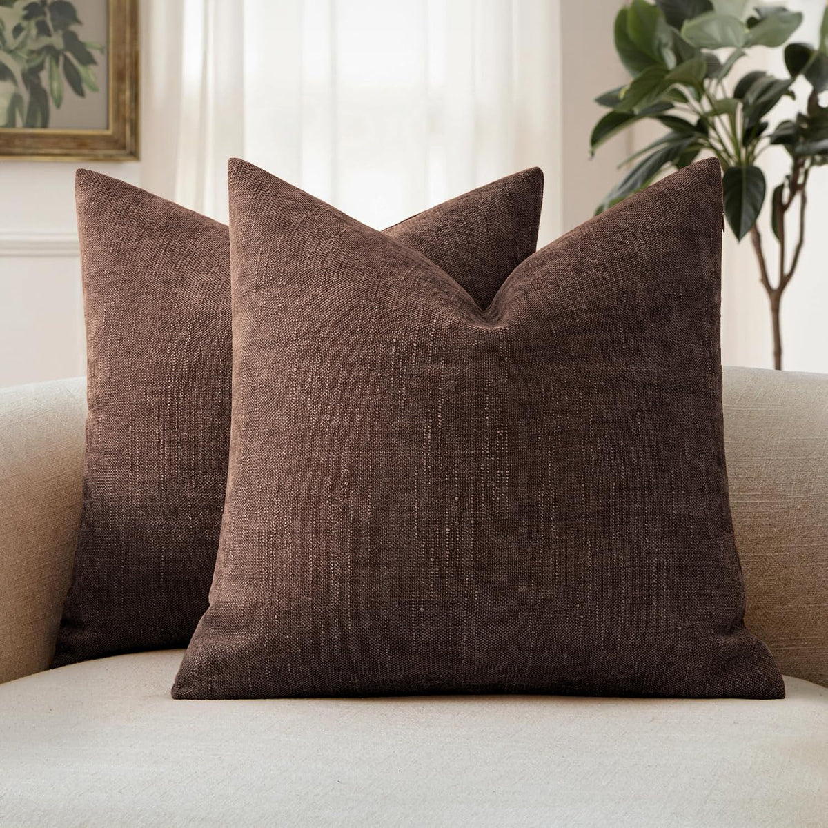 MIULEE 26x26 Inch Euro Textured Chenille Pillow Covers Chocolate Brown