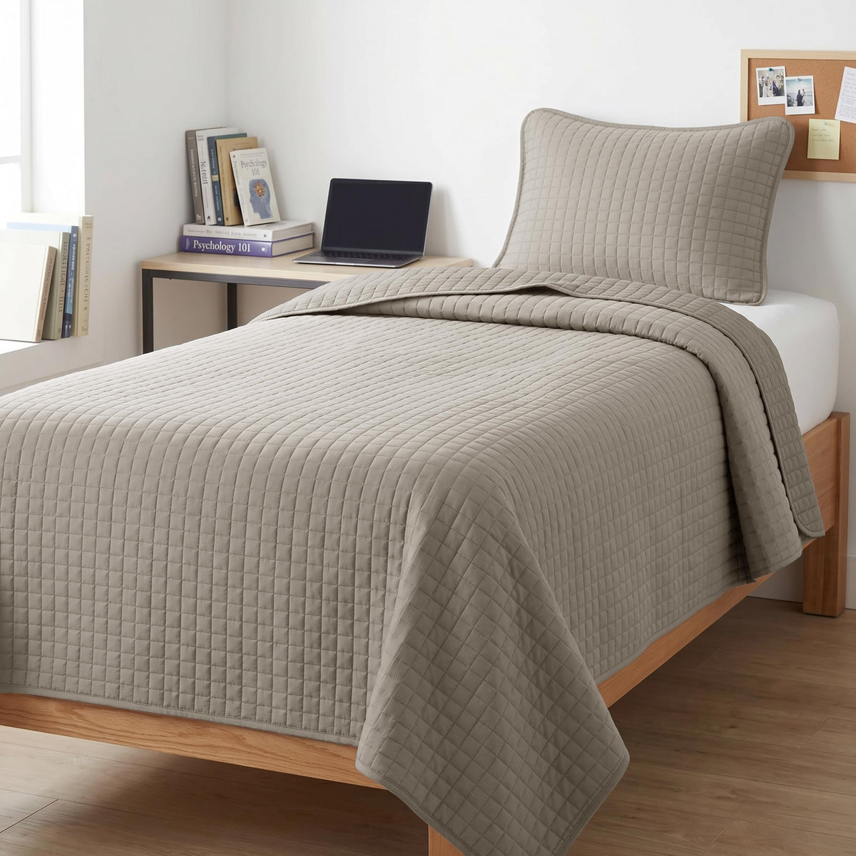Queen Quilt Bedding Set with 2 Matching Quilted Pillow Shams, Natural Beige
