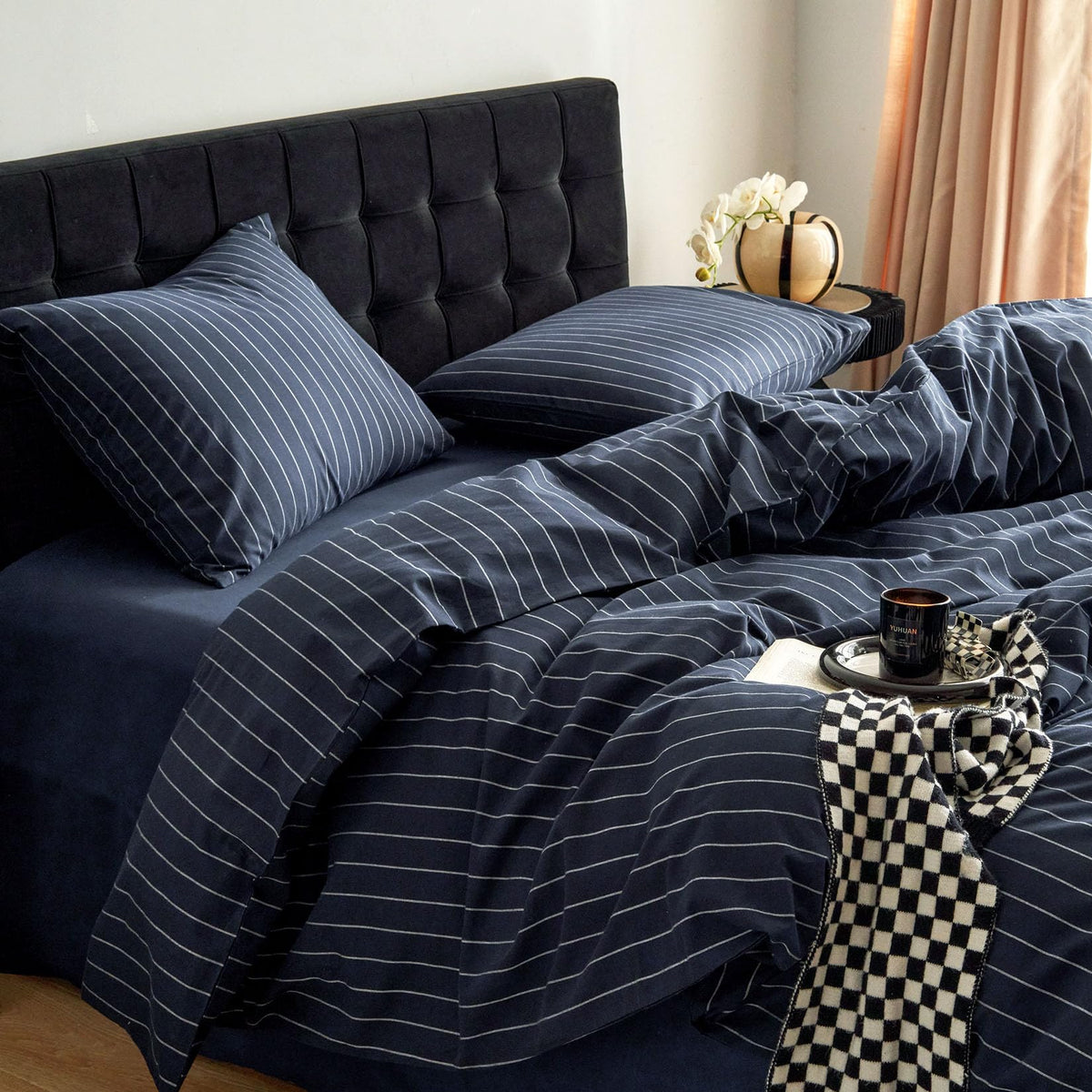 Wake In Cloud Striped Cotton Duvet Cover Set, White, Queen