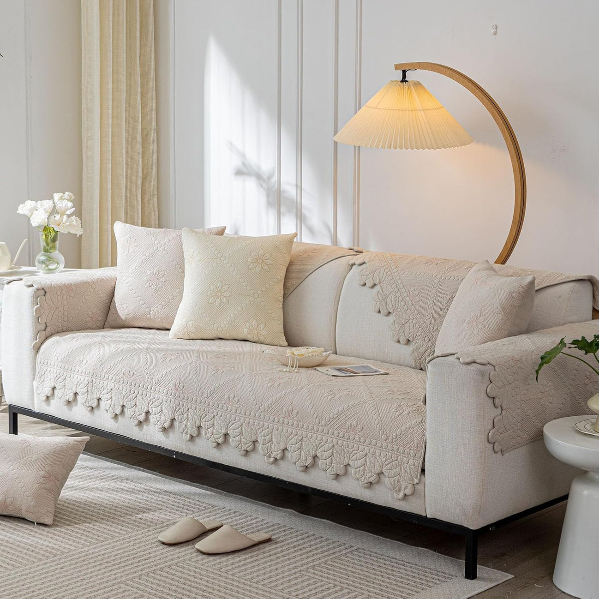 Quilted Couch Covers for Sofa Farmhouse Sofa Covers(Khaki,28"x70")
