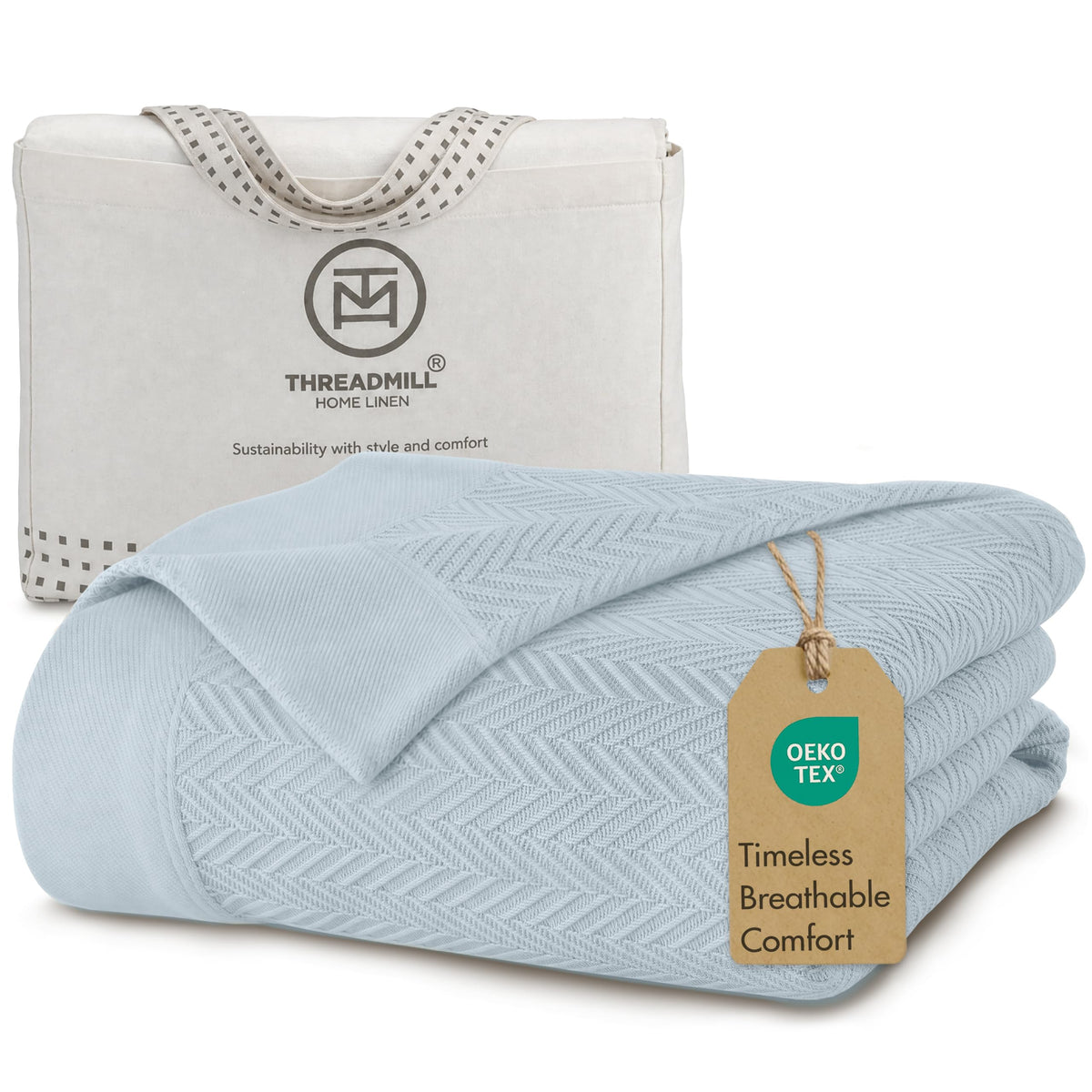 Threadmill Luxury 100% Cotton Twin Herringbone Blanket, Lilac