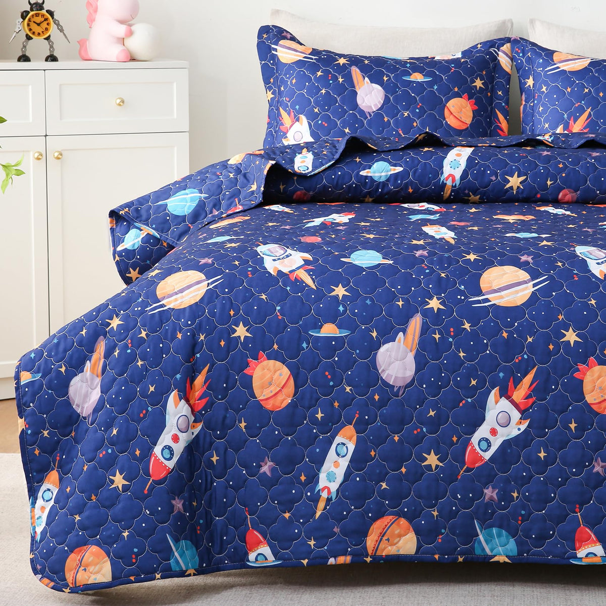 Green Forest Animals Themed Quilt Set Full Size for Boys, 3 Pieces