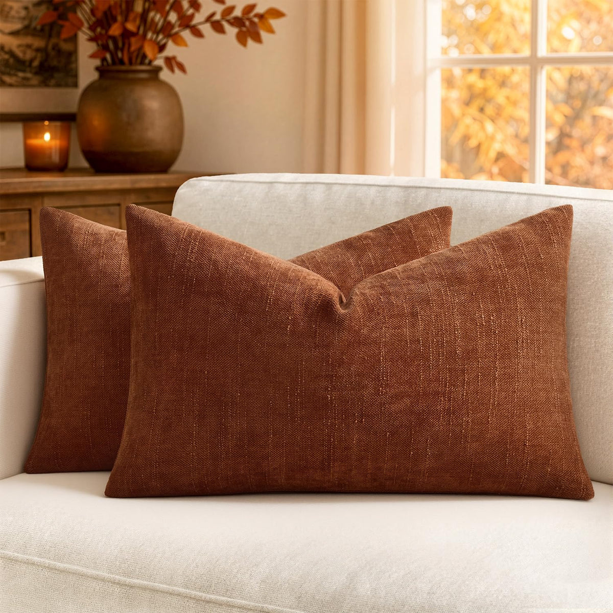 MIULEE 26x26 Inch Euro Textured Chenille Pillow Covers Chocolate Brown