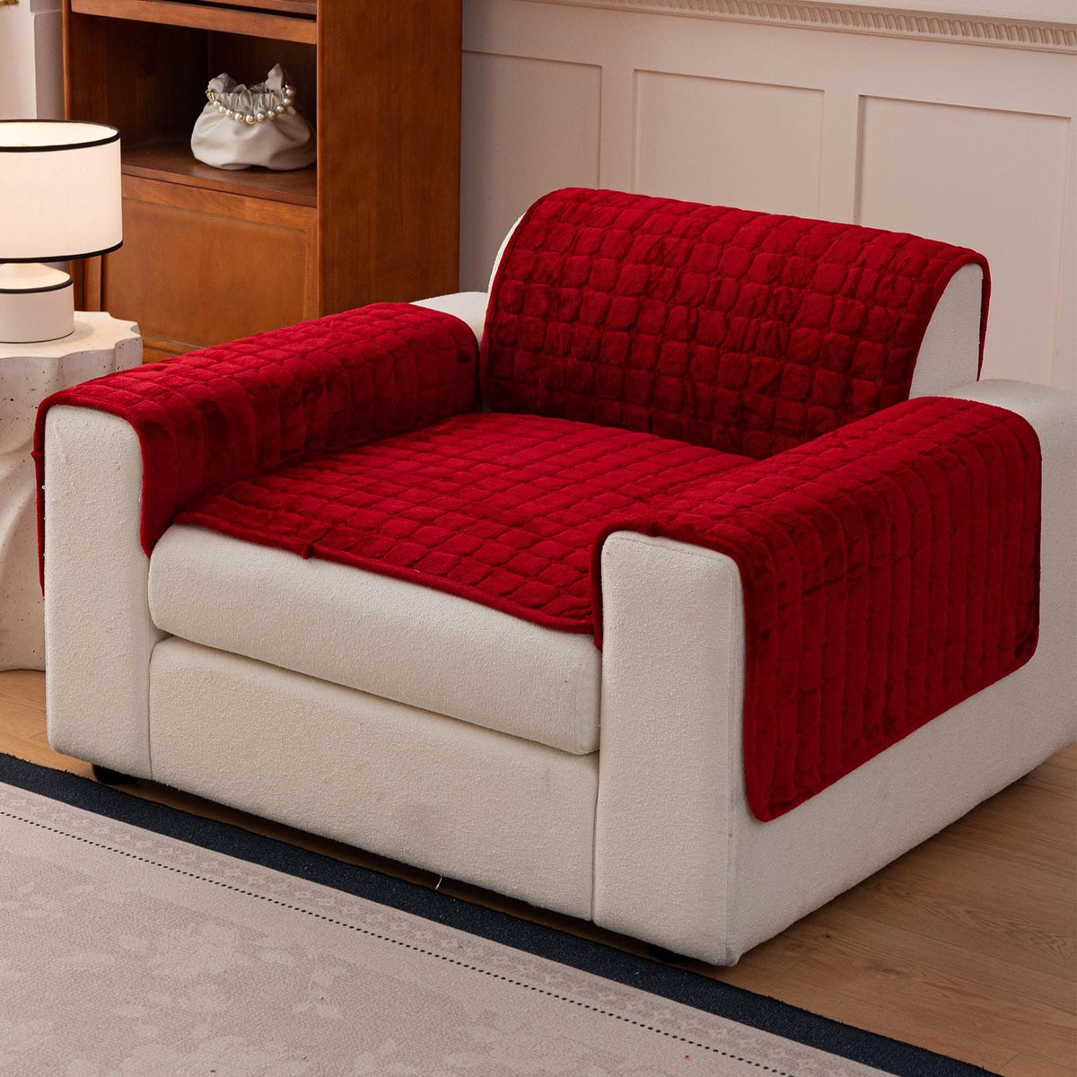 Velvet Sectional Couch Cover for 2-3 Seat, White, 1PC, 35.4"x71"