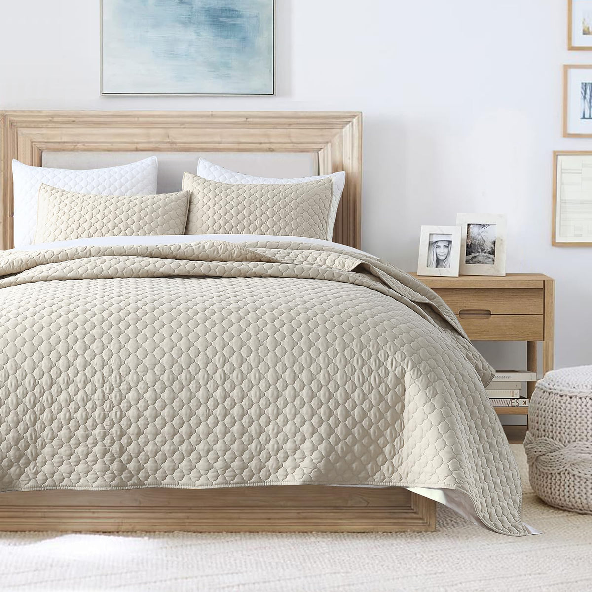 HORIMOTE HOME Quilt Twin Size Dusty Blue, Lightweight Quilt for Summer Ultra-Soft Microfiber Modern Style Quilted Clouds Pattern Bedspread Quit Set 2 Pieces (1 Quilt and 1 Pillow Sham)
