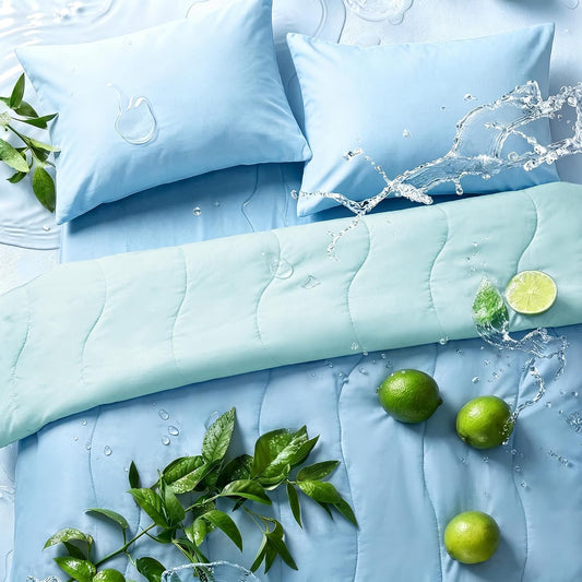 BDEUS Cooling Comforter Twin/Twin XL Size with 2 Pillowcases Set, Soft Cooling Blanket for Hot Sleeper, Lightweight Summer Quilt, Cold Ice Feeling Double Side Bed Set for Dorm Room, 68"X90", Blue